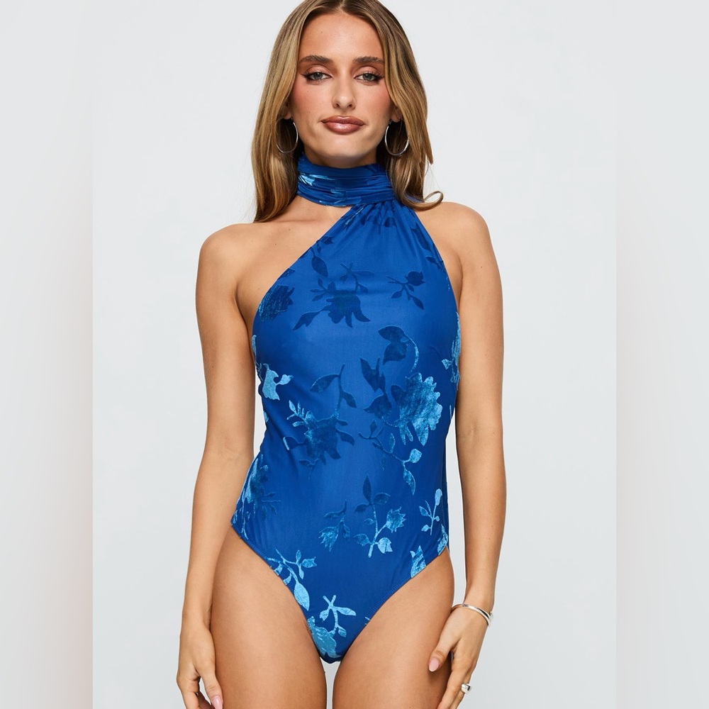 NWT Princess Polly Frostbloom Royal Blue Scarf Neck Bodysuit size 2 - Picture 6 of 13
